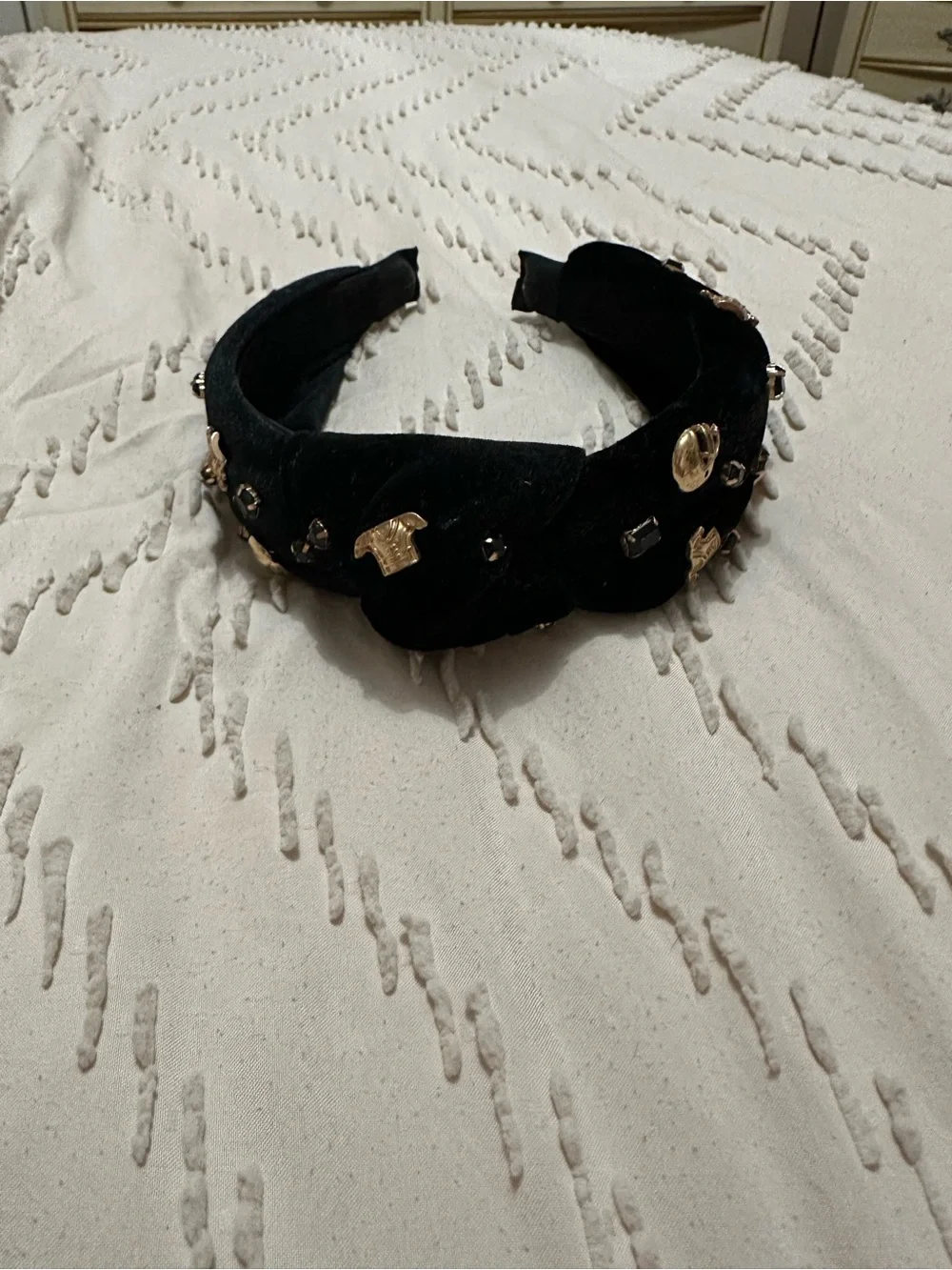 Black Embellished Knot Headband with Gold Accents- FOOTBALL